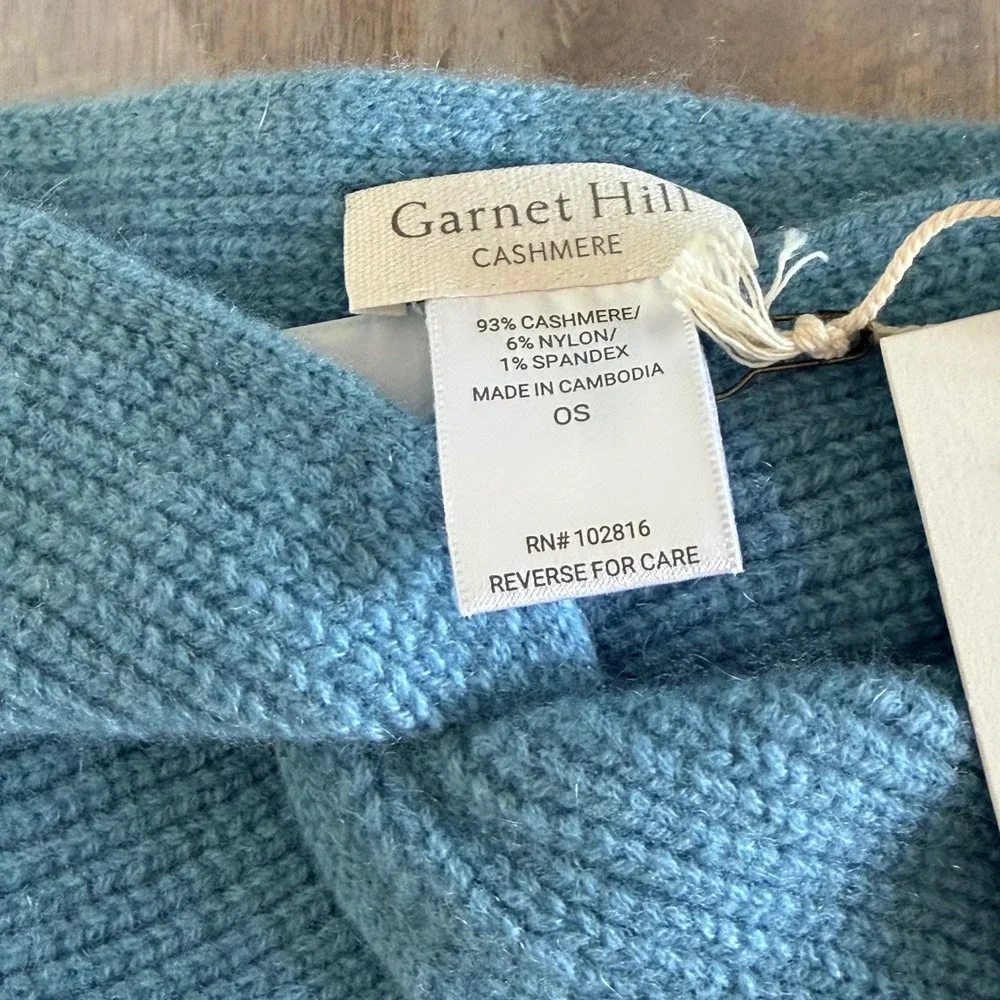 Garnet Hill Cashmere Headband Women OS Blue Ribbed Twist‎ Knit Ear Warmer NEW